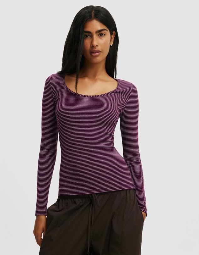 Cotton On - Scoop Neck Rib Long Sleeve Top