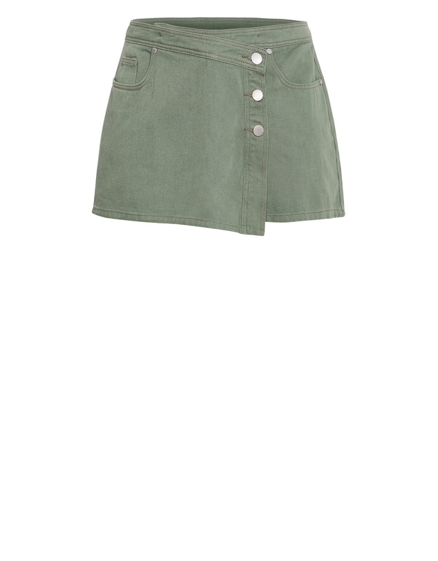 City Chic - Plus size Kaia Cotton Denim Skort - khaki