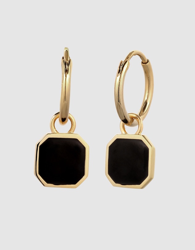 Kuzzoi - ICONIC EXCLUSIVE - Enamel Octagon Hoop Earrings in Gold-Plated 925 Silver