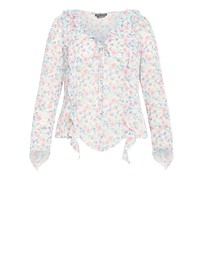 City Chic - Plus size Lidia Ruffle Print Top - cream