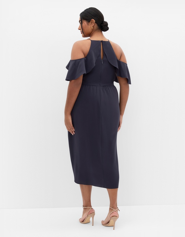 City Chic - Plus size Love Siren Ruffle Shoulder Dress - navy