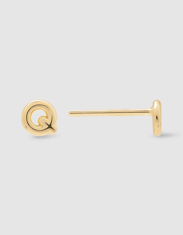 Wanderlust + Co - Alphabet Bubble Gold Stud Earrings - Letter Q