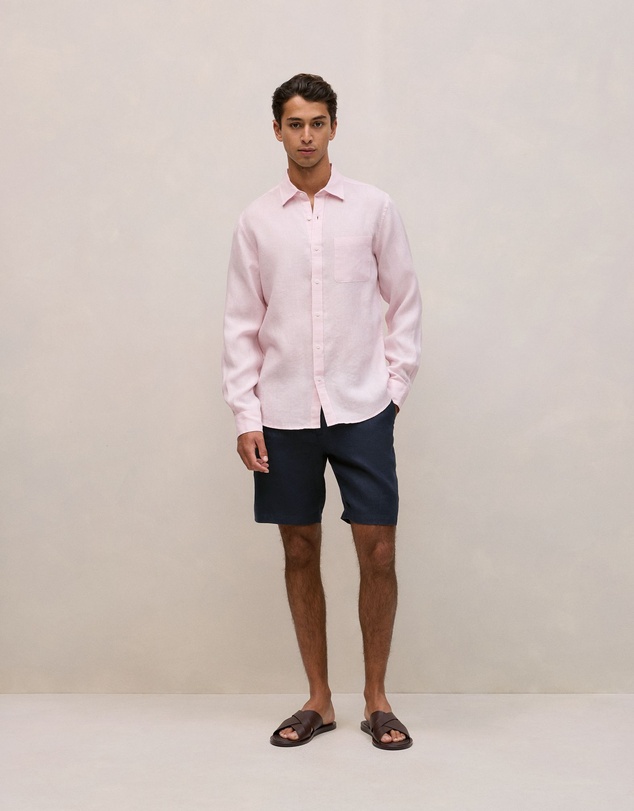 Trenery - Regular Fit Linen Fine Stripe Shirt in Soft Lilac