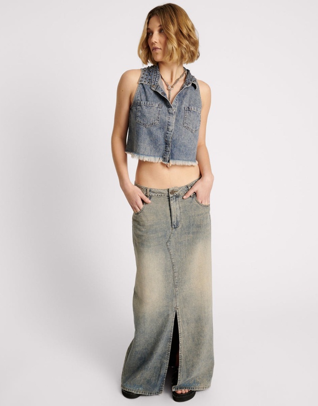 ONE TEASPOON - Dirty Blue Studded Braxton Top