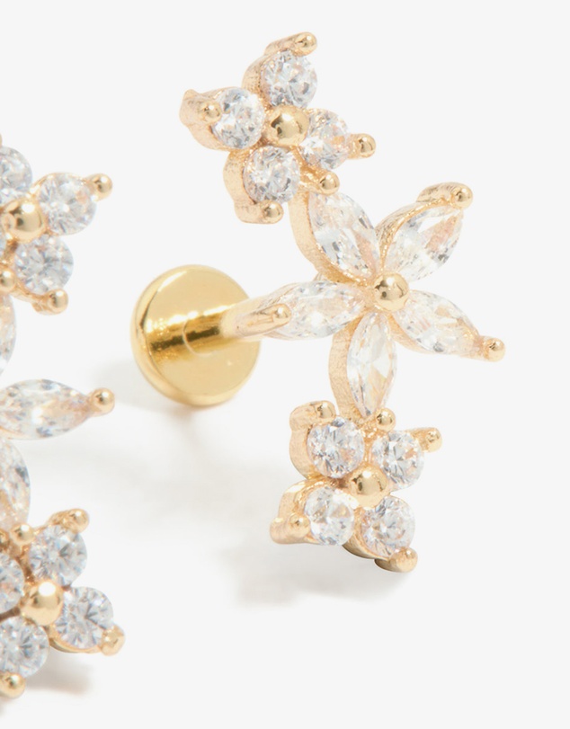 Lovisa - Gold Plated Surgical Steel Cubic Zirconia Flower Claw Flat Back Studs 2-Pack
