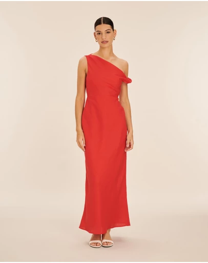 AERE - Fia Linen Draped Off Shoulder Maxi Dress