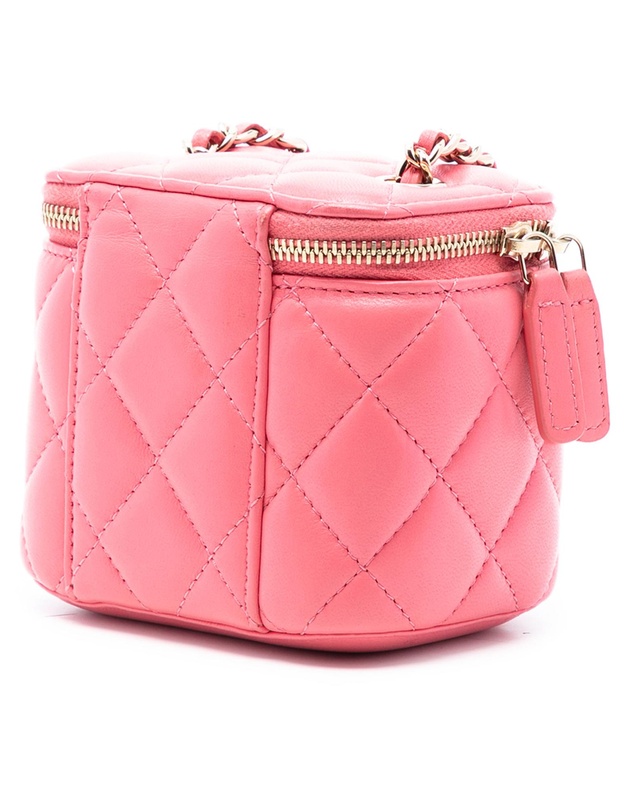 Pre-Loved by Azura Reborn - Pre-Loved Mini Quilted Lambskin Top Handle Vanity Case With Chain
