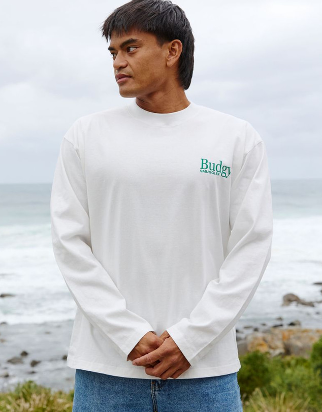 Budgy Smuggler - White Long Sleeve Tee with Sunday League Club