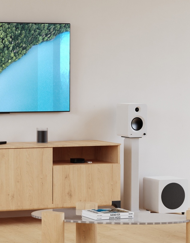 iWorld - Kanto REN 200W Powered Bookshelf Speakers with HDMI ARC, USB-C, and Bluetooth 5.3 - Matte White, Pair