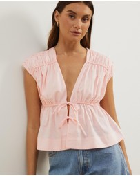 Atmos&Here - Belia Linen Blend Tie Front Top