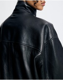 Lover - Byron Oversized 100% Leather Funnel Neck Bomber Jacket
