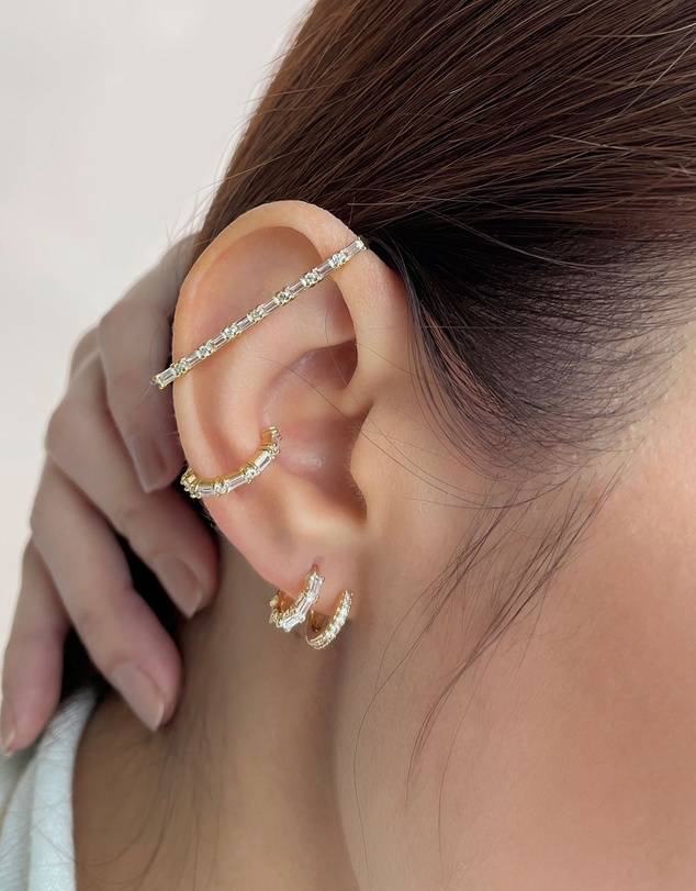 Wanderlust + Co - Classic Double Pave Gold 9mm Huggie Earrings
