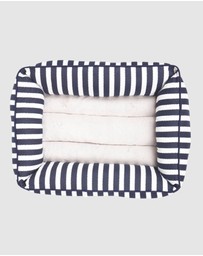 Mog & Bone - Bolster Dog Bed - Navy Hampton Stripe Print