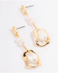 Lovisa - Gold Plated Irregular Freshwater Pearl Drop Earrings