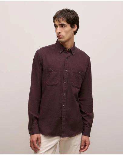 Trenery - Brushed Cotton Melange Shirt in Fudge