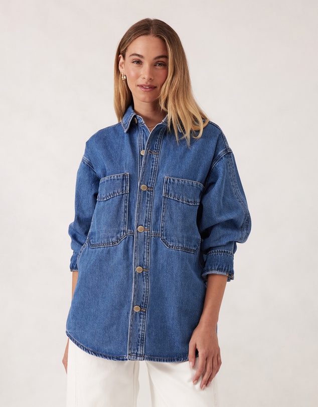 Ceres Life - Bobbi Side Pocket Denim Shacket