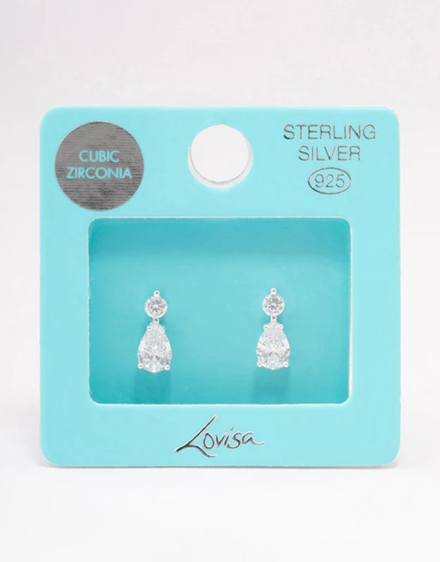 Lovisa - Sterling Silver Round Cubic Zirconia Pear Drop Earrings