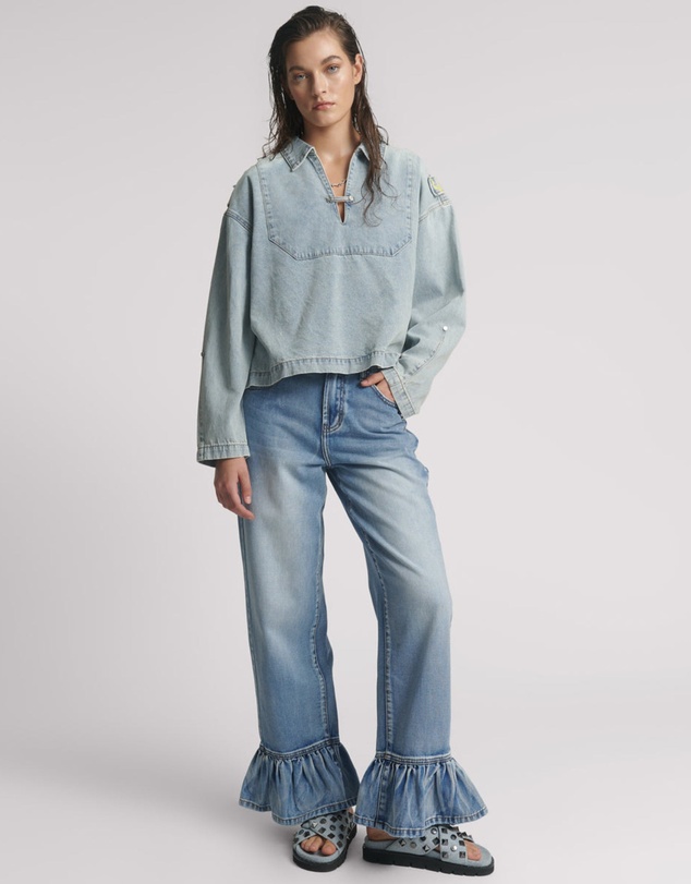ONE TEASPOON - Retro Pullover Denim Shirt - Soft Blue