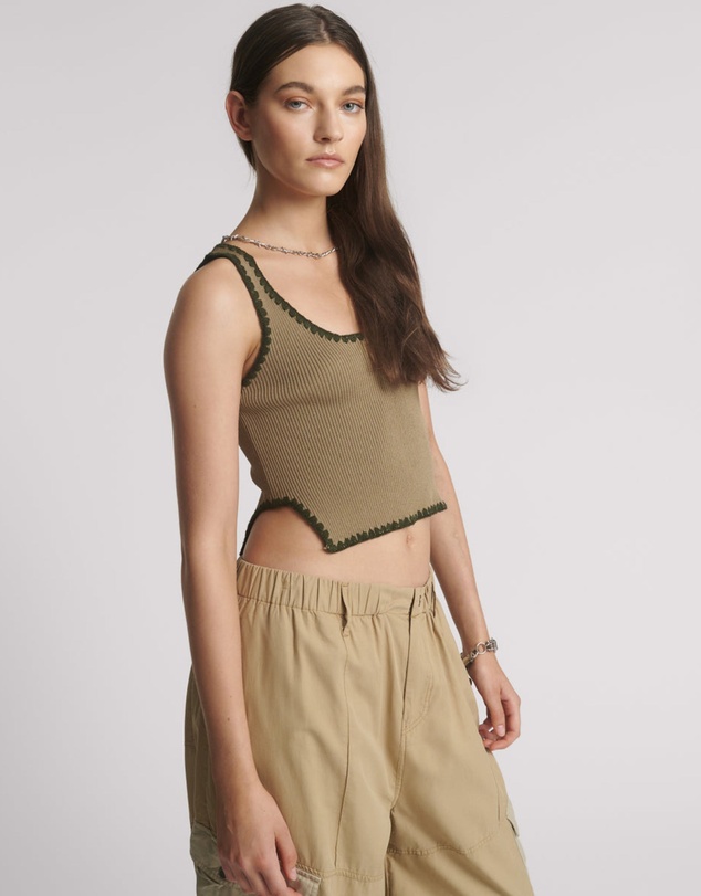ONE TEASPOON - Knitted Scallop Tank Top - Khaki