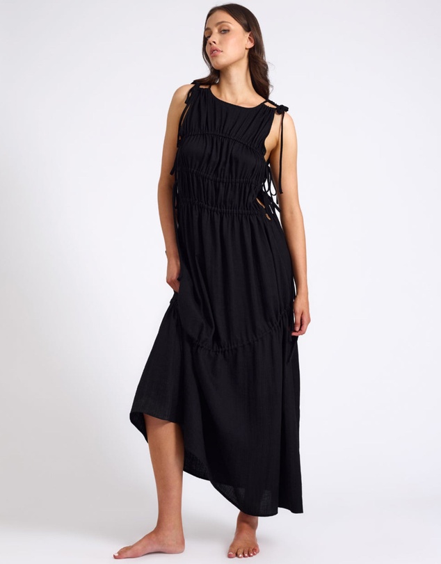 ONE TEASPOON - Evelyn Gathered Ruched Maxi Dress - Black