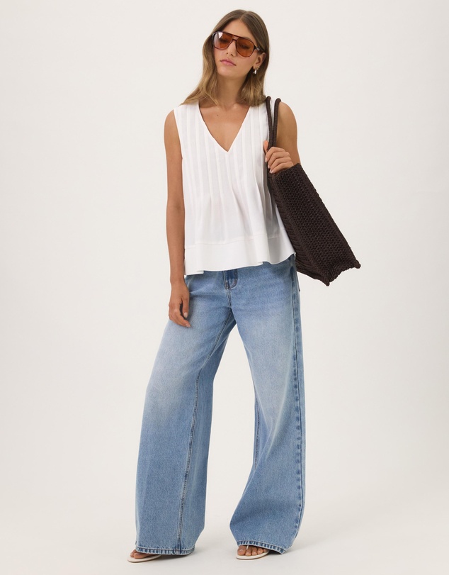 Atmos&Here - Rhea Linen Blend Pintuck Sleeveless Top