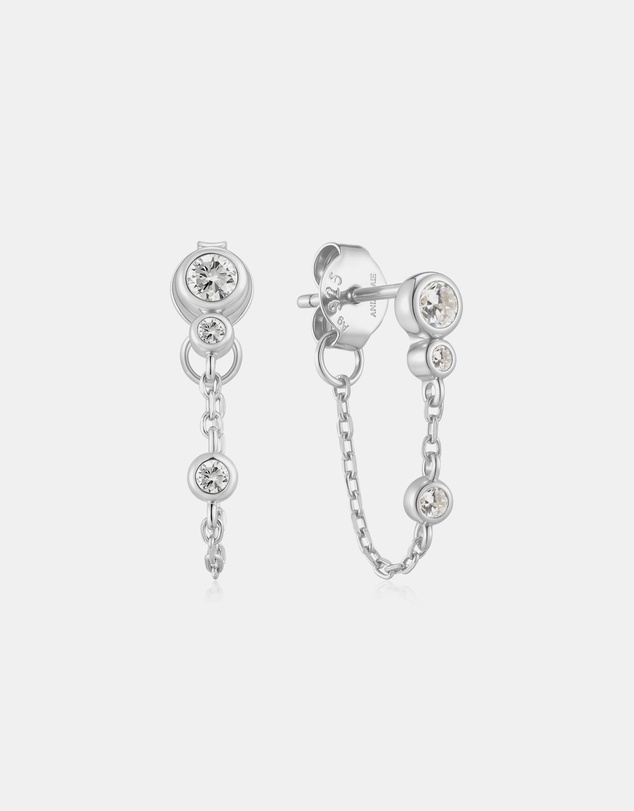 Ania Haie - Silver Bezel-Set Drop Chain Stud Earrings