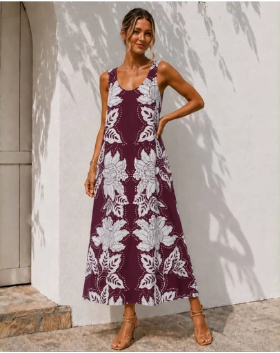 Esther & Co - Norelle Dress - Wine Floral