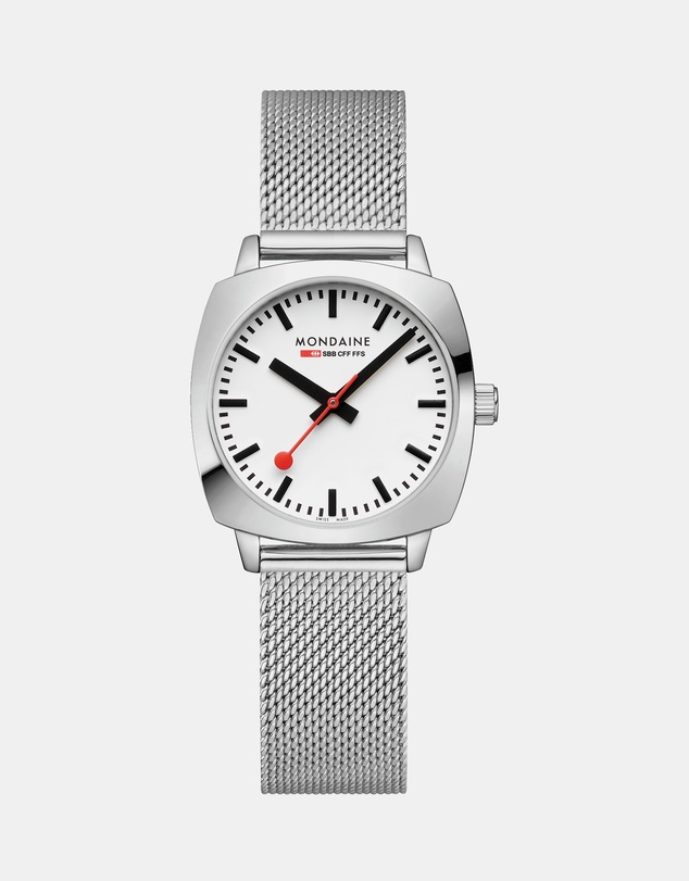 Mondaine - Mondaine Official Swiss Railways Petite Cushion 31mm Stainless Steel Watch