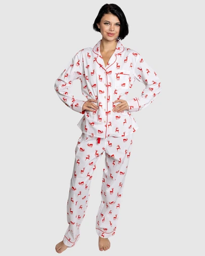 Sant And Abel - Women's Reindeer Red Long PJ Set