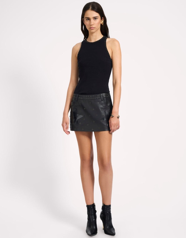 ONE TEASPOON - Axel Low Waist Micro Mini Leather Skirt - Black
