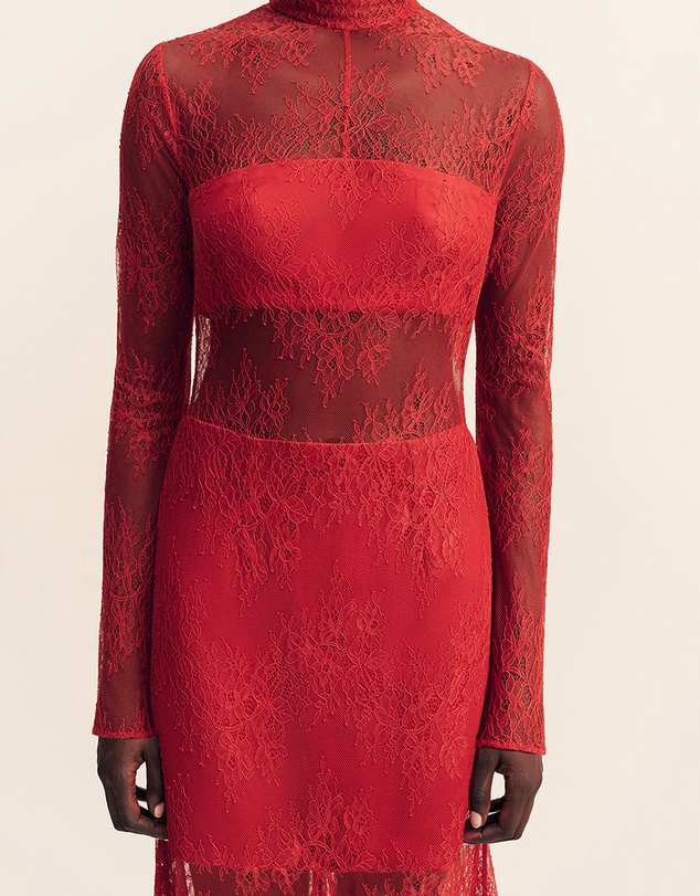 Shona Joy - Labyrinth Lace High Neck Maxi Dress