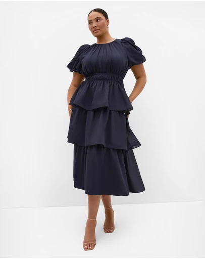 City Chic - Plus size Heavenly Ruffle Maxi Dress - navy