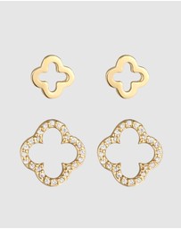Elli Jewelry - Earrings Set Zirconia Cloverleaf 925 Sterling Silver Gold-Plated