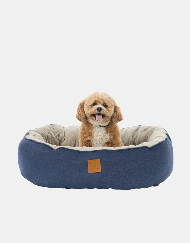 Mog & Bone - 4 Seasons Reversible Circular Dog Bed - Blue Denim