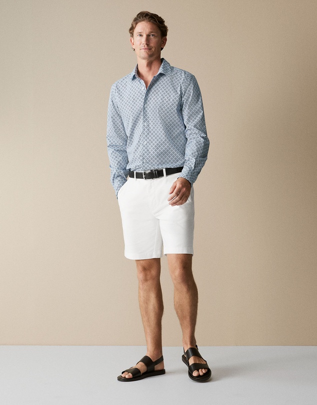 Trenery - Tailored Fit Diamond Geo Print Shirt in Blueprint