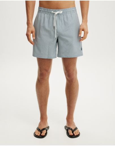 Navy Stripe Emb Seersucker