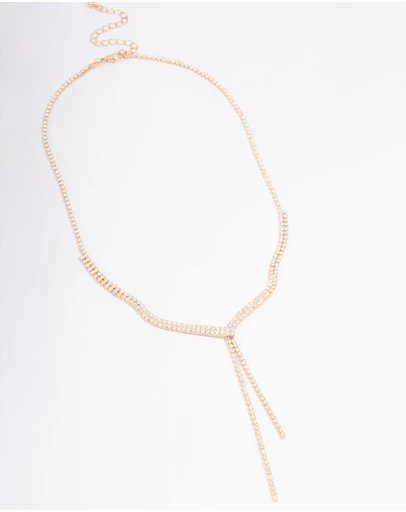Lovisa - Gold Fine Ribbon Cubic Zirconia Lariat Necklace