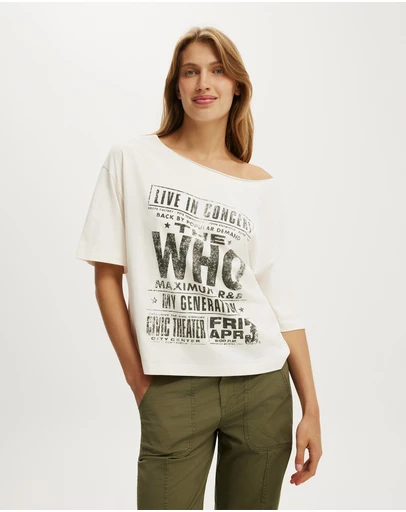 Cotton On - Lcn Music Off Shoulder Boxy Graphic Tee