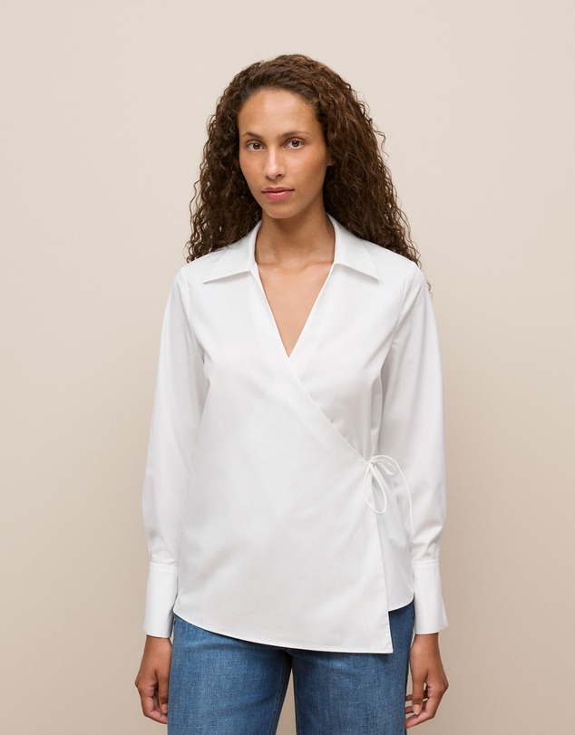 Trenery - Cotton Poplin Wrap Shirt in Marshmallow