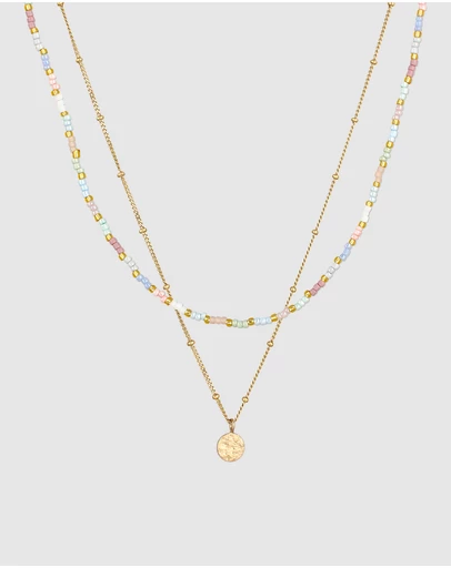 Elli Jewelry - Necklace Layer Ball Glass Bead 925 Sterling Silver Gold-plated