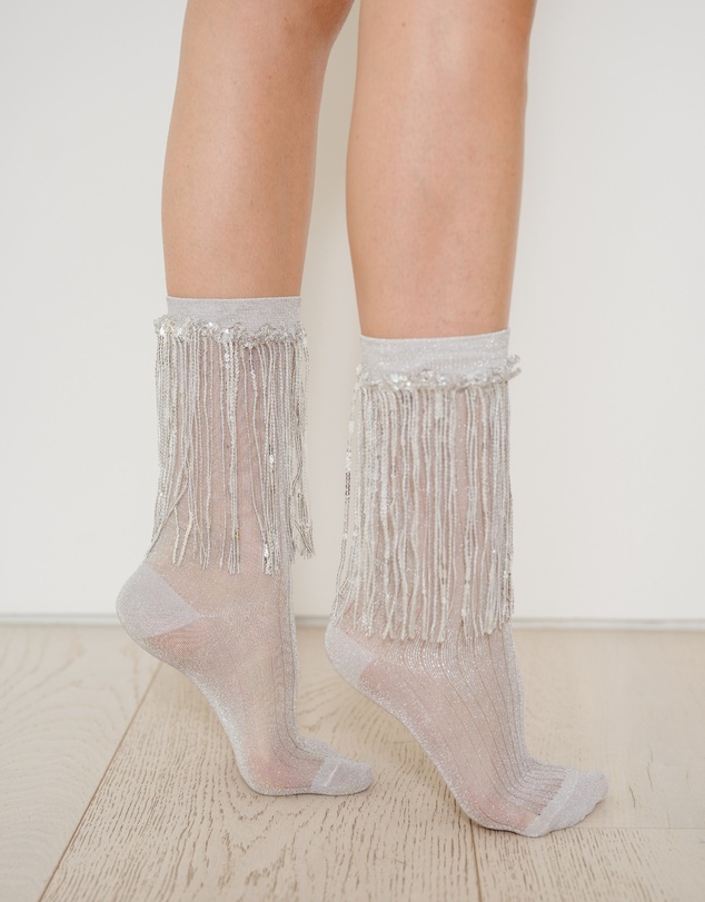 High Heel Jungle - Stevie Metallic Lurex Socks With Glitter Fringe