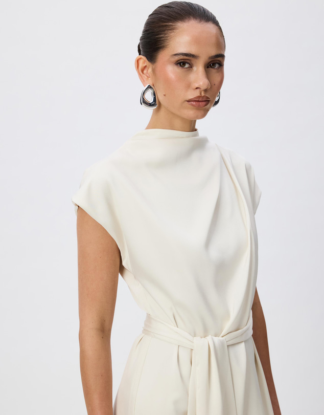 Tussah - Violet Drape Tie Detail Satin Maxi Dress