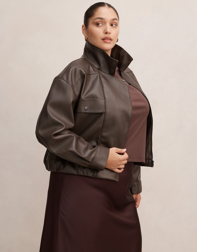 Forever New Curve - Angela Curve Oversized Vegan Leather Bomber Jacket