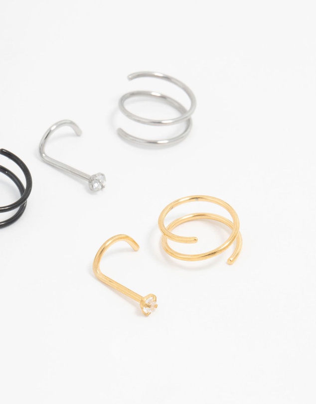 Lovisa - Mixed Surgical Steel Nose Ring & Stud 6-Pack