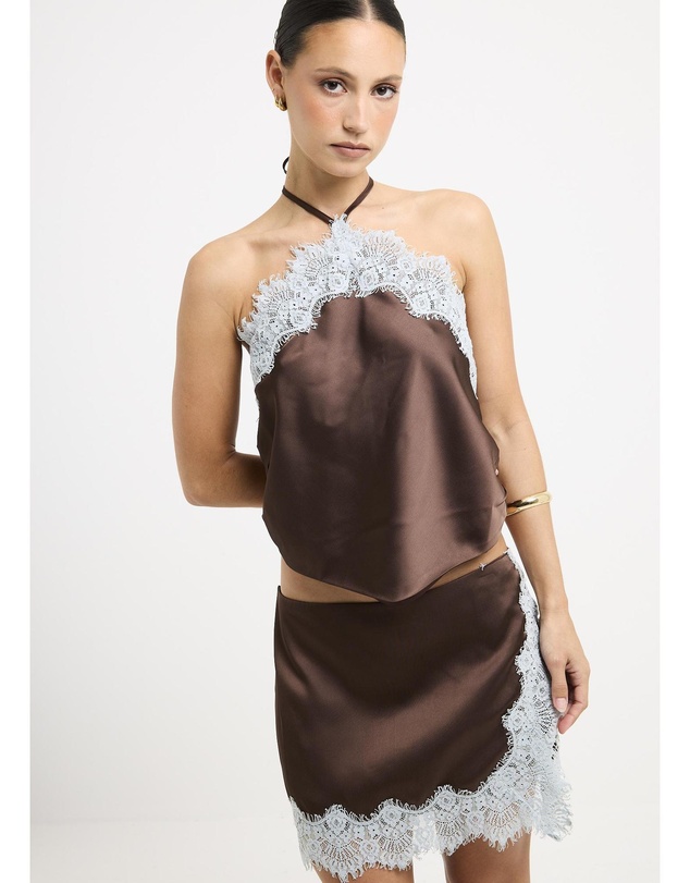 Alice In The Eve - Naomi Satin Lace Halter Top