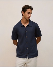 Trenery - Cotton Basketweave Knit Shirt in Navy