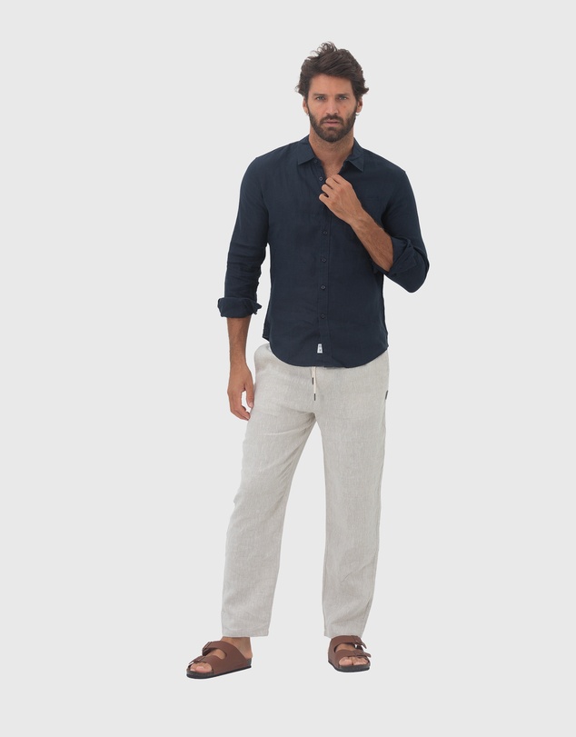 Coast Clothing - Long Sleeve Linen Shirt in Navy Blue