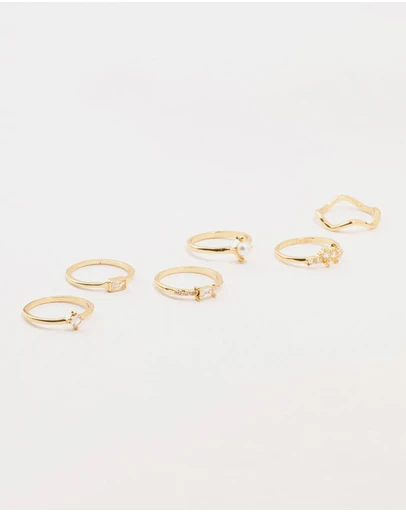 Lovisa - Gold Plated Pearl Cluster Rings 6-Pack