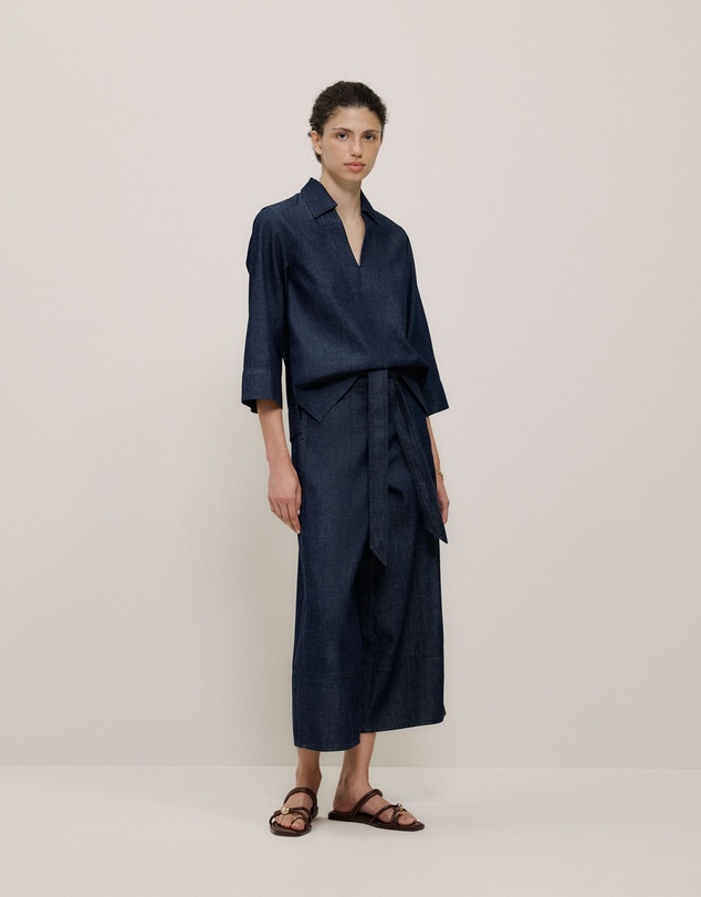 Trenery - Soft Denim Collared Popover in Rinse Wash