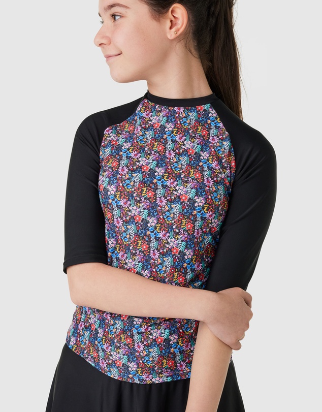 Modest Mermaid - Girls Floral 3/4 Swim Top SPF50+